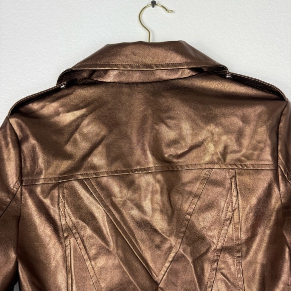 7 For All Mankind Women's Metallic Brown Leather Jacket size XS - Picture 5 of 8